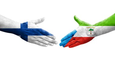 Ekvator Ginesi ile Finlandiya bayrakları arasındaki el sıkışma, izole şeffaf görüntü.