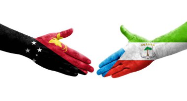 Ekvator Ginesi ile Papua Yeni Gine bayrakları arasındaki el sıkışma, izole şeffaf görüntü.