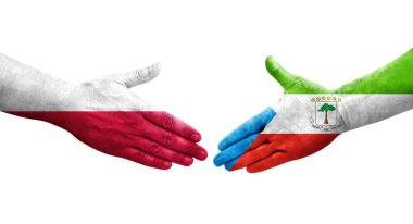 Ekvator Ginesi ile Polonya bayrakları arasındaki el sıkışma, izole şeffaf görüntü.