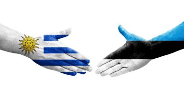 Estonya ile Uruguay bayrakları arasındaki el sıkışma, izole şeffaf görüntü.