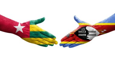 Ellerinde Eswatini ve Togo bayrakları arasında el sıkışma, izole şeffaf görüntü.