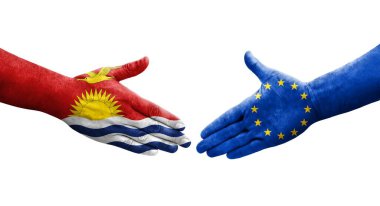 Avrupa Birliği ile Kiribati bayrakları arasındaki el sıkışma, izole şeffaf görüntü.