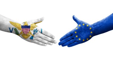 Avrupa Birliği ve Virgin Adaları bayrakları arasındaki el sıkışma, izole şeffaf görüntü.