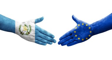 Avrupa Birliği ile Guatemala bayrakları arasındaki el sıkışma, izole şeffaf görüntü.