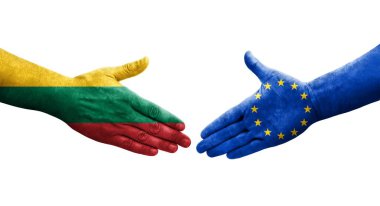 Avrupa Birliği ile Litvanya bayrakları arasındaki el sıkışma, izole şeffaf görüntü.