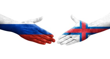 Faroe Adaları ile Rusya bayrakları arasındaki el sıkışma..