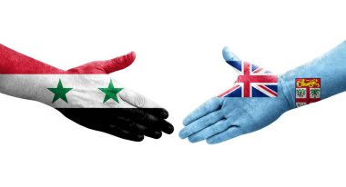 Fiji ve Suriye bayrakları arasında el sıkışma, izole şeffaf görüntü.