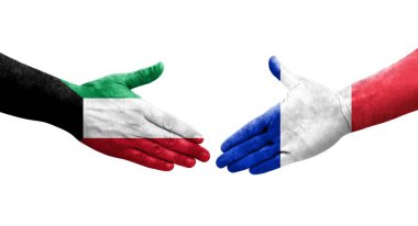 Fransa ve Kuveyt bayrakları arasındaki el sıkışma, izole şeffaf görüntü.