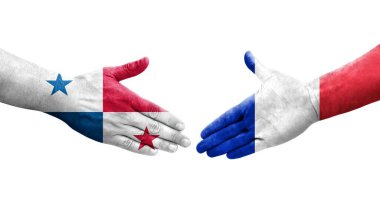Fransa ve Panama bayrakları arasındaki el sıkışma, izole şeffaf görüntü.