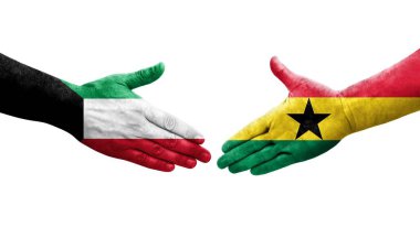 Gana ve Kuveyt bayrakları arasındaki tokalaşma elleri boyalı, izole şeffaf görüntü.