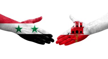 Cebelitarık ile Suriye bayrakları arasında el sıkışma, izole şeffaf görüntü.