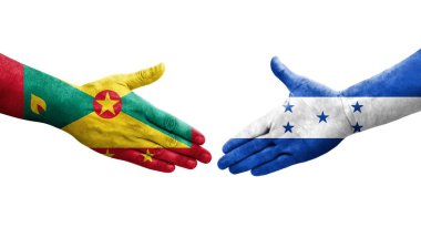 Grenada ve Honduras bayrakları arasında el sıkışma, izole şeffaf görüntü.