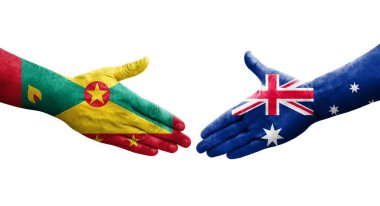 Grenada ve Avustralya bayrakları arasındaki el sıkışma, izole şeffaf görüntü.