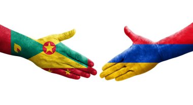Grenada ve Ermenistan bayrakları arasındaki el sıkışma ellerinde resmedilmiş şeffaf görüntü.