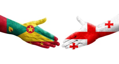 Grenada ve Gürcistan bayrakları arasındaki el sıkışma, izole şeffaf görüntü.