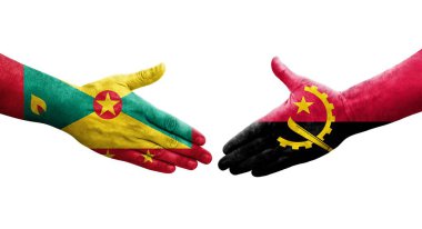 Grenada ve Angola bayrakları arasındaki el sıkışma ellerinde resmedilmiş şeffaf görüntü.