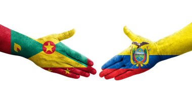 Grenada ve Ekvador bayrakları arasındaki el sıkışma ellerinde izole şeffaf görüntü.