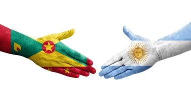 Grenada ve Arjantin bayrakları arasındaki el sıkışma, izole şeffaf görüntü.