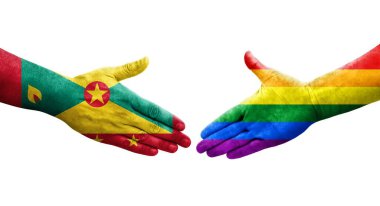 Grenada ve LGBT bayrakları arasındaki tokalaşma elleri boyalı, izole şeffaf resim.