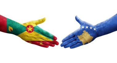 Ellerinde Grenada ve Kosova bayrakları arasında el sıkışma, izole edilmiş şeffaf görüntü.
