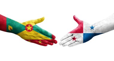 Grenada ve Panama bayrakları arasındaki el sıkışma, izole edilmiş şeffaf görüntü.