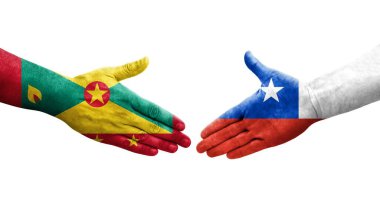Grenada ve Şili bayrakları arasındaki el sıkışma, izole edilmiş şeffaf görüntü.