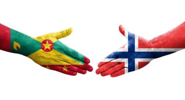 Grenada ve Norveç bayrakları arasındaki el sıkışma ellerinde resmedilmiş şeffaf görüntü.
