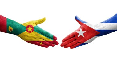 Grenada ve Küba bayrakları arasındaki el sıkışma, izole şeffaf görüntü.