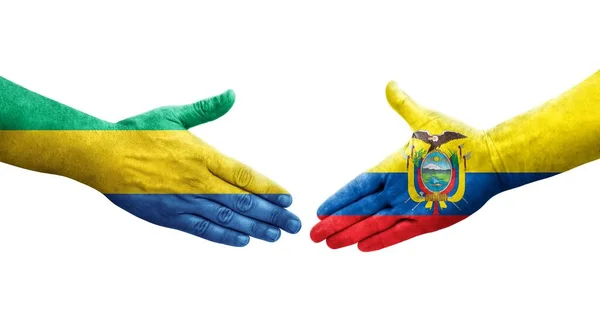 Handshake Ecuador Gabon Flags Painted Hands Isolated Transparent Image — Stock Photo, Image