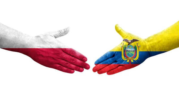 Saludo Entre Banderas Ecuador Polonia Pintadas Las Manos Imagen Transparente — Foto de Stock