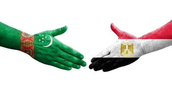 Handshake Egypt Turkmenistan Flags Painted Hands Isolated Transparent Image — Stock Photo, Image