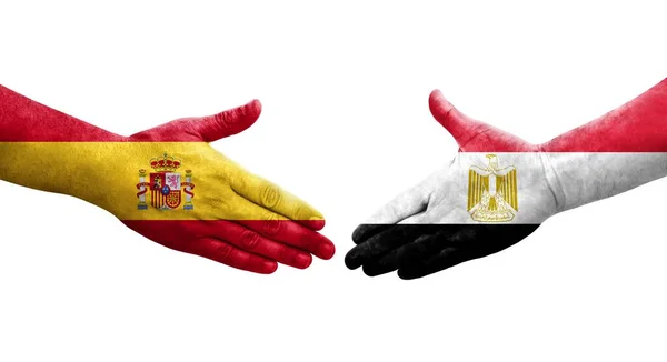페인트칠을 이집트와 스페인의 국기를 악수를 고립된 이미지 — 스톡 사진