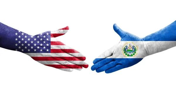 エルサルバドルと米国の旗の間の握手手で描かれ 隔離された透明画像 — ストック写真