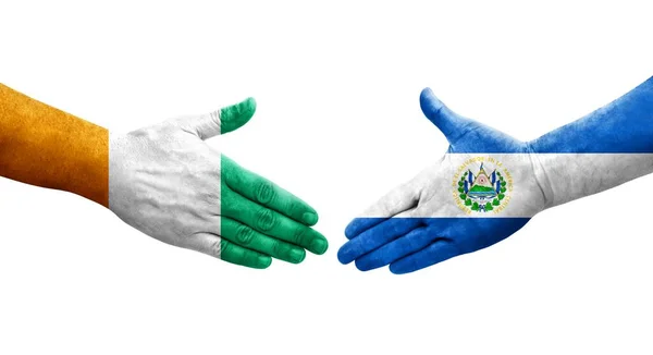 Handshake Salvador Ivory Coast Flags Painted Hands Isolated Transparent Image — Stock Photo, Image
