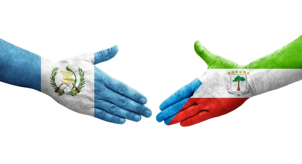 Χειραψία Μεταξύ Της Ισημερινής Γουινέας Και Της Γουατεμάλας Σημαίες Ζωγραφισμένα — Φωτογραφία Αρχείου