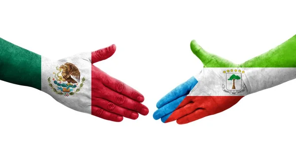 Χειραψία Μεταξύ Της Ισημερινής Γουινέας Και Του Μεξικού Σημαίες Ζωγραφισμένα — Φωτογραφία Αρχείου