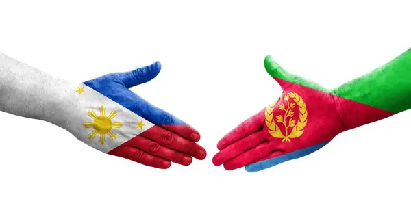 Handshake Eritrea Philippines Flags Painted Hands Isolated Transparent Image — Stock Photo, Image