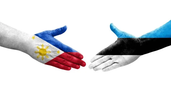 Handshake Antara Estonia Dan Bendera Filipina Dicat Tangan Gambar Transparan — Stok Foto