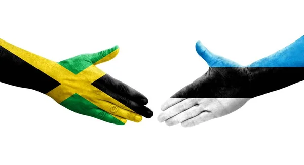 Рукопожатие Между Флагом Эстонии Ямайки Нарисованное Руках Изолированное Прозрачное Изображение — стоковое фото