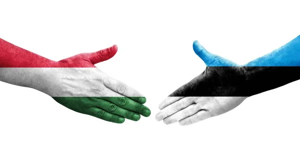 Handshake Estonia Hungary Flags Painted Hands Isolated Transparent Image — Stock Photo, Image