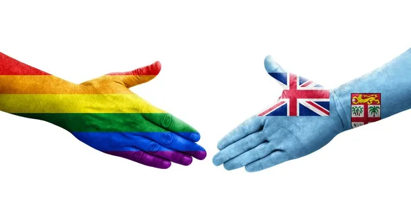 フィジーとLgbtの旗を手描きで握手し 透明感のある孤立したイメージ — ストック写真