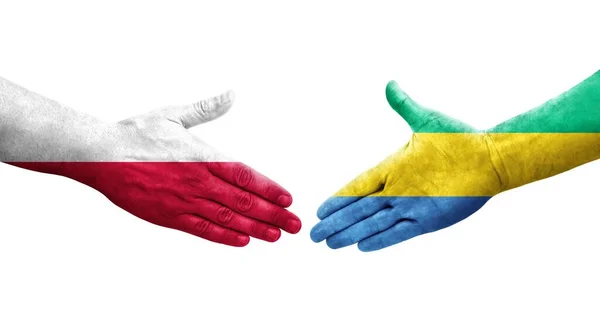 Kézfogás Gabon Lengyelország Között Kézre Festett Zászlók Elszigetelt Átlátszó Kép — Stock Fotó