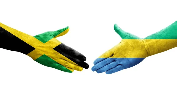 Gabon Jamaika Bayrakları Arasındaki Tokalaşma Elleri Boyalı Izole Şeffaf Görüntü — Stok fotoğraf