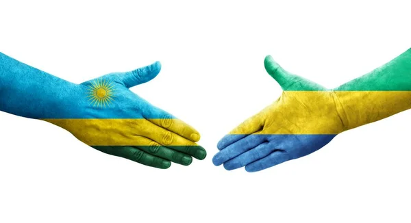 加蓬和卢旺达之间的握手 手绘国旗 孤立透明的形象 — 图库照片