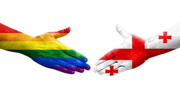 손으로 조지아와 Lgbt 깃발의 고립된 이미지 — 스톡 사진