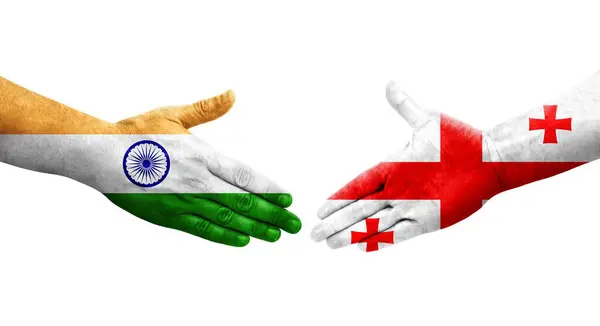 格鲁吉亚和印度之间握手 手绘国旗 孤立透明的图像 — 图库照片