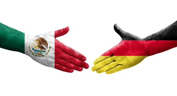 德国和墨西哥之间握手 手绘国旗 孤立透明的图像 — 图库照片