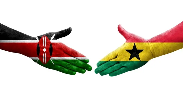 Stretta Mano Tra Ghana Kenya Bandiere Dipinte Mani Isolata Immagine — Foto Stock