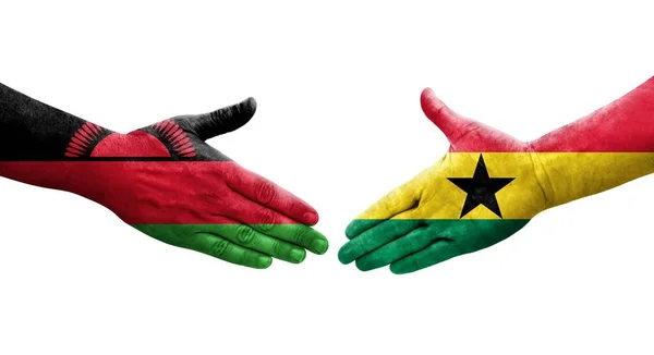 加纳和马拉维之间的握手 手绘国旗 孤立透明的形象 — 图库照片