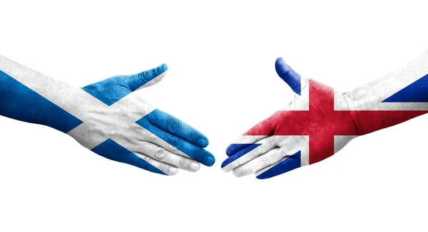 Рукостискання Між Великою Британією Шотландією Намальоване Руках Ізольоване Прозоре Зображення — стокове фото